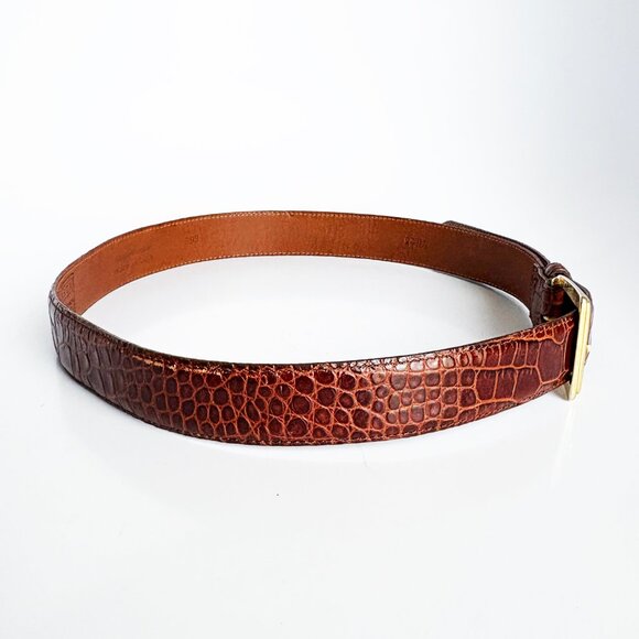 BOSCA for Wilsons Wide Belt Embossed Croc Stamp Leather Size 30 - Picture 3 of 8